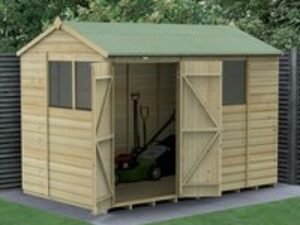 10' x 6' Forest Beckwood 25yr Guarantee Shiplap Pressure Treated Double Door Reverse Apex Wooden Shed (3.01m x 1.99m)