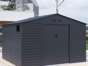 11' x 11' Lotus Hypnos Apex Metal Shed - Grey (3.41m x 3.22m)