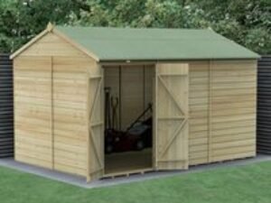 12' x 8' Forest Beckwood 25yr Guarantee Shiplap Pressure Treated Windowless Double Door Reverse Apex Wooden Shed (3.6m x 2.61m)