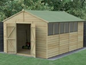 15' x 10' Forest Beckwood 25yr Guarantee Shiplap Pressure Treated Double Door Apex Wooden Shed (4.48m x 3.21m)