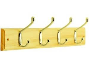 Wickes Pine & Brass Light Duty Coat Hook Rail - 450mm