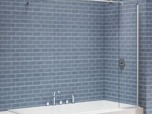Nexa By Merlyn 6mm Square Bath Screen with Curtain Rail & Panel - 1500 x 300mm
