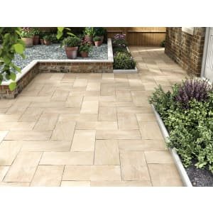 Marshalls Indian Sandstone Riven Buff Multi Paving Slab 600 x 300 x 22 mm