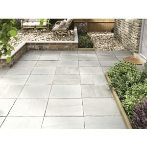 Marshalls Indian Sandstone Riven Grey Multi Paving Slab 600 x 600 x 22 mm