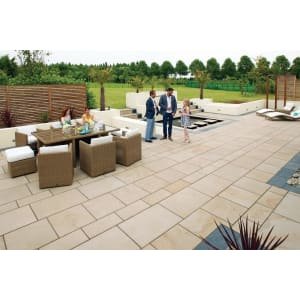 Marshalls Sawn Versuro Smooth Caramel Cream Paving Slab 1200 x 1200 x 30 mm – 11.52m2 pack