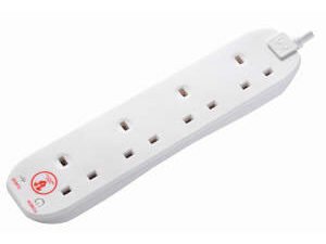 Masterplug 13A 4 Socket White Extension Lead with Surge Protection - 2m - Pack of 2