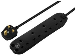 Masterplug 13A 4 Socket Black Extension Lead with Surge Protection - 2m