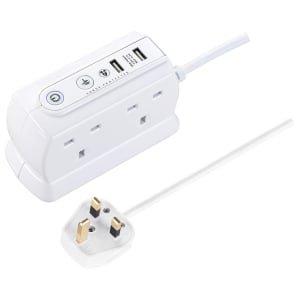 Masterplug 13A 6 Socket Back to Back White Extension Lead with USB – 1m