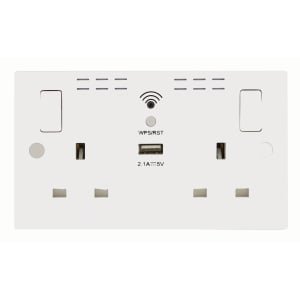 BG 13 AmpTwin Switched Wi-Fi Range Extender Socket with 1 x USB Port – White
