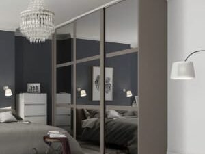 Spacepro 3 Panel Shaker Stone Grey Frame Mirror Door - 914mm