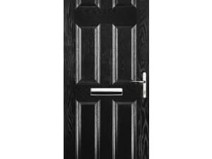 Euramax 6 Panel Left Hand Black Composite Door - 880 x 2100mm