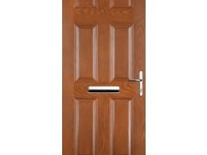 Euramax 6 Panel Left Hand Oak Composite Door - 880 x 2100mm