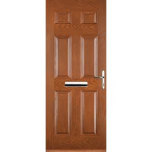 Euramax 6 Panel Left Hand Oak Composite Door – 840 x 2100mm