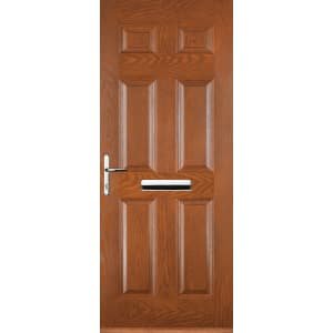 Euramax 6 Panel Right Hand Oak Composite Door – 880 x 2100mm