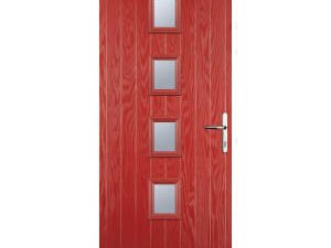 Euramax 4 Square Left Hand Red Composite Door - 880 x 2100mm