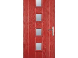 Euramax 4 Square Left Hand Red Composite Door - 840 x 2100mm