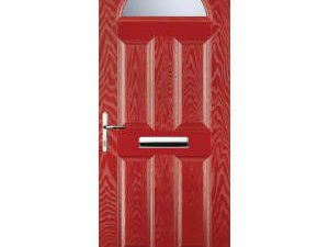 Euramax 4 Panel 1 Arch Right Hand Red Composite Door - 840 x 2100mm