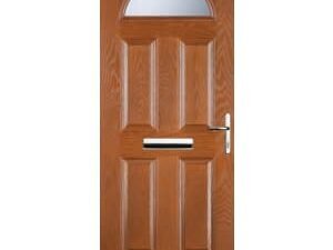 Euramax 4 Panel 1 Arch Left Hand Oak Composite Door - 840 x 2100mm