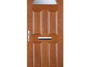 Euramax 4 Panel 1 Arch Right Hand Oak Composite Door - 840 x 2100mm
