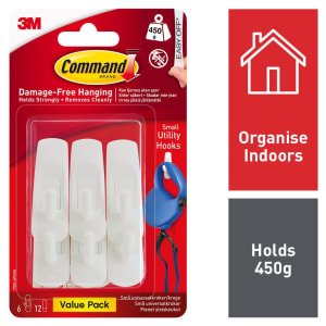 Command White Small Utility Hook – Pack of 6