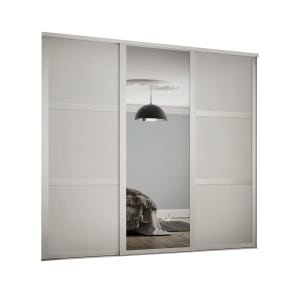 Spacepro Shaker 3 Wardrobe Door Kit White Framed – 2x 3 Panel Shaker & 1x 1 Panel Mirror – 1680mm (W)
