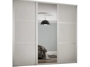 Spacepro Shaker 3 Wardrobe Door Kit White Framed - 2x 3 Panel Shaker & 1x 1 Panel Mirror - 2592mm (W)