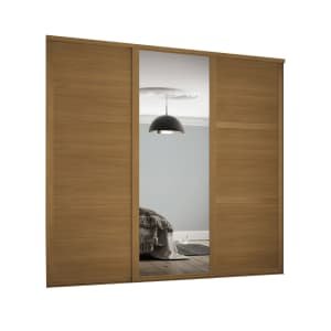 Spacepro Shaker 3 Wardrobe Door Kit Oak Framed – 2x 3 Panel Shaker & 1x 1 Panel Mirror – 2136mm (W)