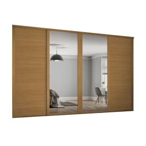 Spacepro Shaker 4 Wardrobe Door Kit Oak Framed – 2x 3 Panel Shaker & 2x 1 Panel Mirror – 2290mm (W)