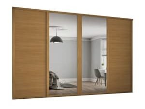 Spacepro Shaker 4 Wardrobe Door Kit Oak Framed - 2x 3 Panel Shaker & 2x 1 Panel Mirror - 3506mm (W)