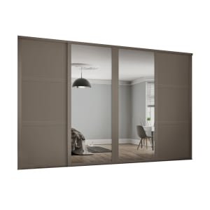Spacepro Shaker 4 Wardrobe Door Kit Stone Grey Framed – 2x 3 Panel Shaker & 2x 1 Panel Mirror – 2290mm (W)