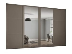 Spacepro Shaker 4 Wardrobe Door Kit Stone Grey Framed - 2x 3 Panel Shaker & 2x 1 Panel Mirror - 3506mm (W)
