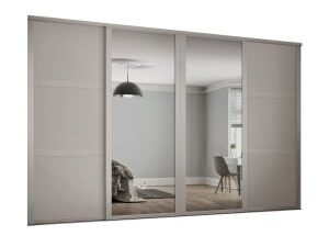 Spacepro Shaker 4 Wardrobe Door Kit Cashmere Framed - 2x 3 Panel Shaker & 2x 1 Panel Mirror - 3506mm (W)