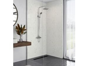 Mermaid Elite Quartzo Bianco Tongue & Groove Single Shower Panel - 2420 x 600mm