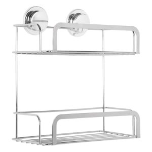 Croydex Stick & Lock™ 2 Tier Chrome Cosmetic Storage Basket – 93 x 255mm