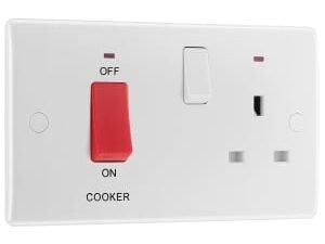 BG Slimline 45A White Cooker Control Unit with Switched 13A Power Socket