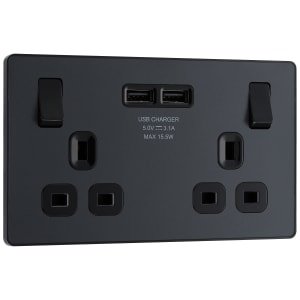 BG Evolve 13A Double Switched Power Socket with 2 x USB 3.1A –  Matt Grey