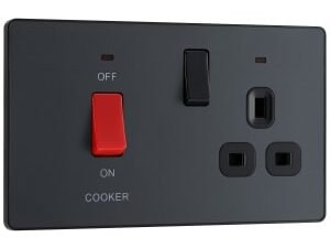 BG Evolve Matt Grey Cooker Control Socket Double Pole Switch with LED Power Indicators