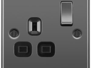 BG 13A Screwed Raised Plate Single Switched Power Socket Double Pole - Black Nickel