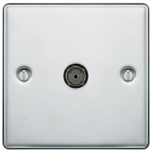 BG Screwed Raised Plate Single Socket For Tv Or Fm Co-Axial Aerial Connection – Polished Chrome