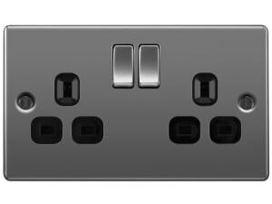 BG 13A Screwed Raised Plate Double Switched Power Socket Double Pole - Black Nickel