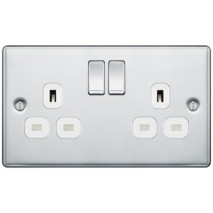 BG 13A Screwed Raised Plate Double Switched Power Socket Double Pole – Polished Chrome