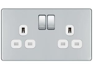 BG 13A Screwless Flat Plate Double Switched Power Socket Double Pole - Polished Chrome