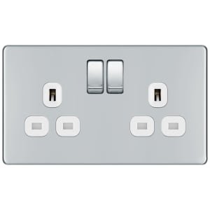 BG 13A Screwless Flat Plate Double Switched Power Socket Double Pole – Polished Chrome