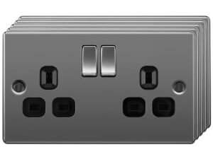 BG 13A Screwed Raised Plate Double Switched Power Socket Double Pole 5 Pack - Black Nickel