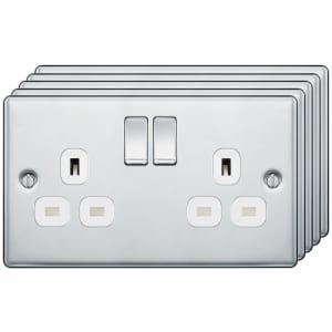 BG 13A Screwed Raised Plate Double Switched Power Socket Double Pole 5 Pack – Polished Chrome