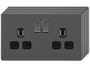 BG 13A Screwless Flat Plate Double Switched Power Socket Double Pole 5 Pack - Black Nickel