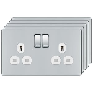 BG 13A Screwless Flat Plate Double Switched Power Socket Double Pole 5 Pack – Polished Chrome