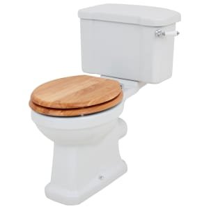 Wickes Oxford Traditional Close Coupled Toilet Pan, Cistern & Oak Soft Close Seat