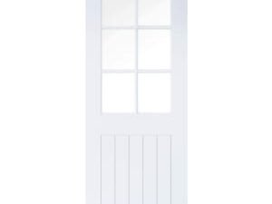 Wickes Geneva Cottage White Primed Glazed Solid Core Door - 1981 x 762mm