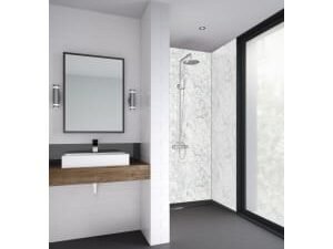 Mermaid  Laminate White Marble 3 Sided Shower Panel Kit - 1200 x 900mm